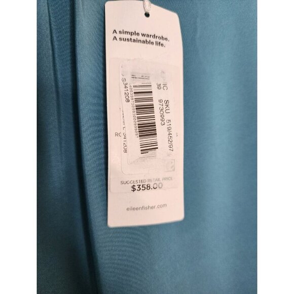 EILEEN FISHER ROUND NECK TIERED DRESS 100% SILK SATIN RIVER BLUE NWT Size Large - Picture 5 of 6